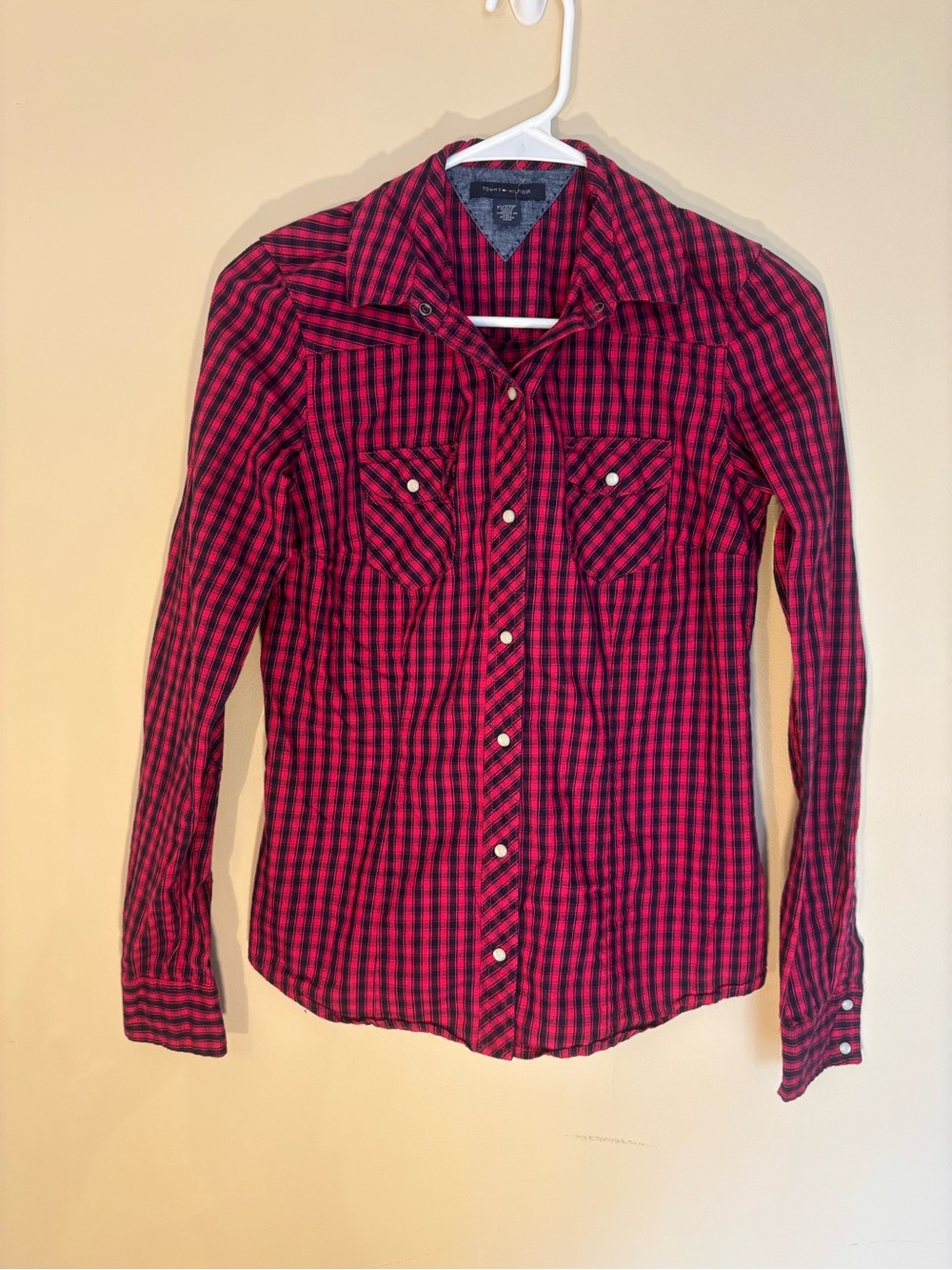 Tommy Hilfiger Red and Black Plaid Button-Down Shirt
